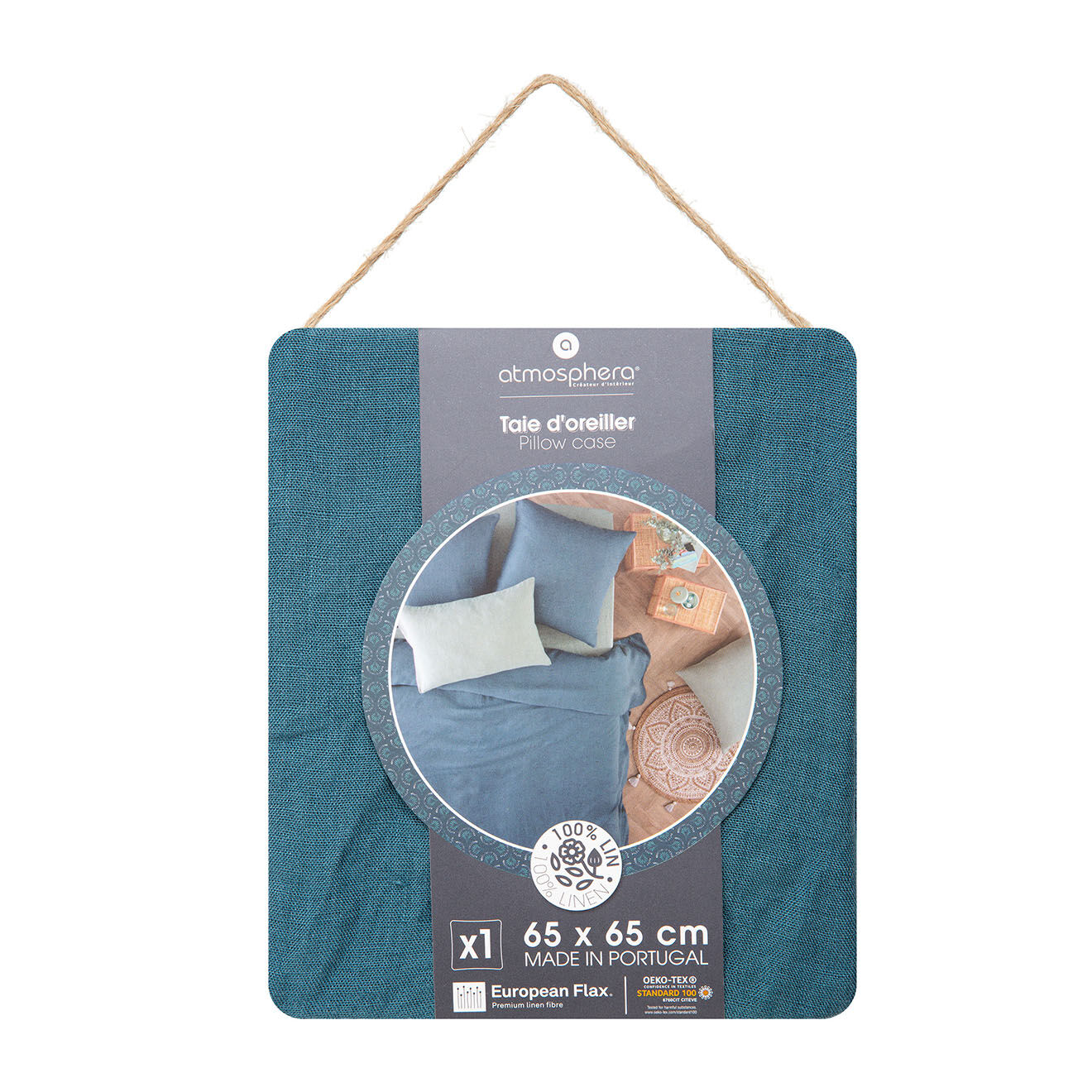 Atmosphera 2 Taies d'oreiller Linah en lin lavé bleu canard