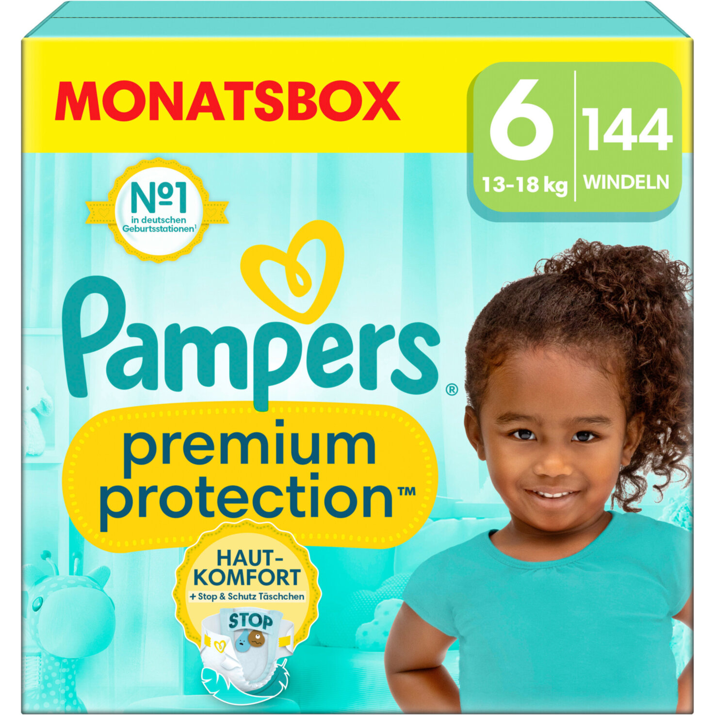 Pampers Premium Protection Grösse 6, 13+kg, 144 Stück