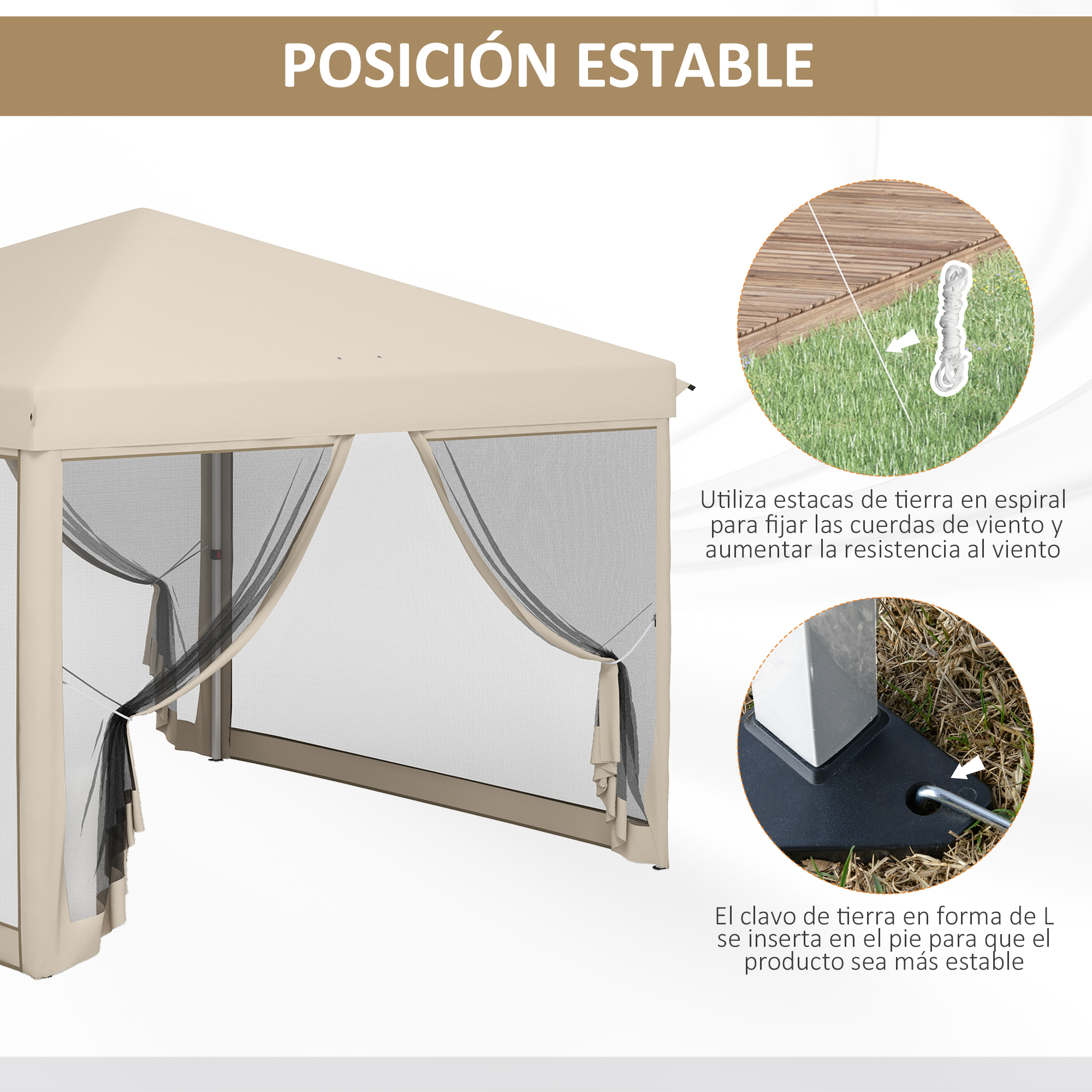Tenda dobrável Outsunny 3x3 para exterior, gazebo portátil para jardim com mosquiteiro, bolsa de transporte, estrutura de aço e tecido Oxford resistente para festas e acampamentos, bege.
