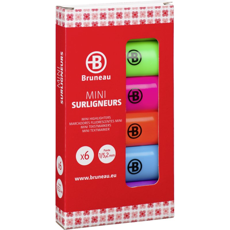 Surligneur Bruneau mini couleurs assorties - Pochette de 6