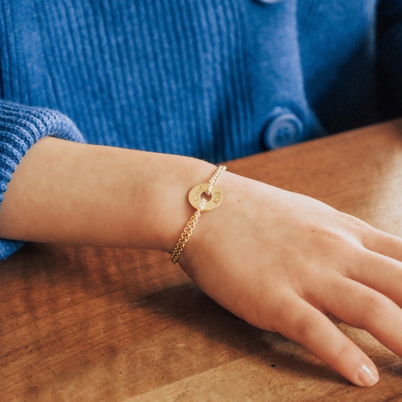 Bracelet chaine mini jeton plaqué or enfant - gravure COOL KID