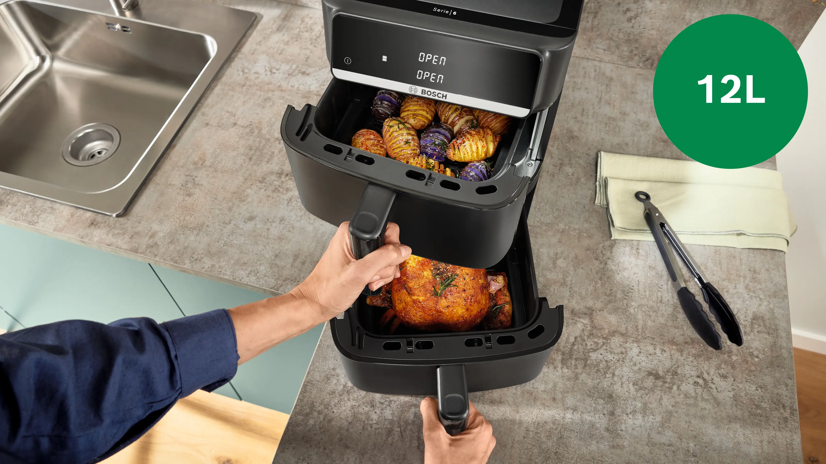 Serie 6 Double Stack Drawer Air Fryer Zwart