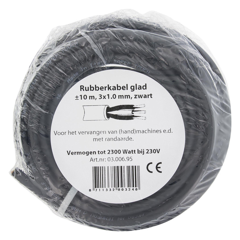 Rubber kabel 10m 3x1,0mm² zwart