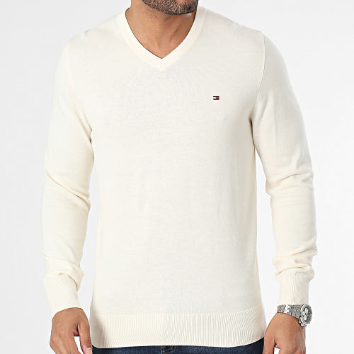 Pull Col V Classic Cotton 2022 Beige