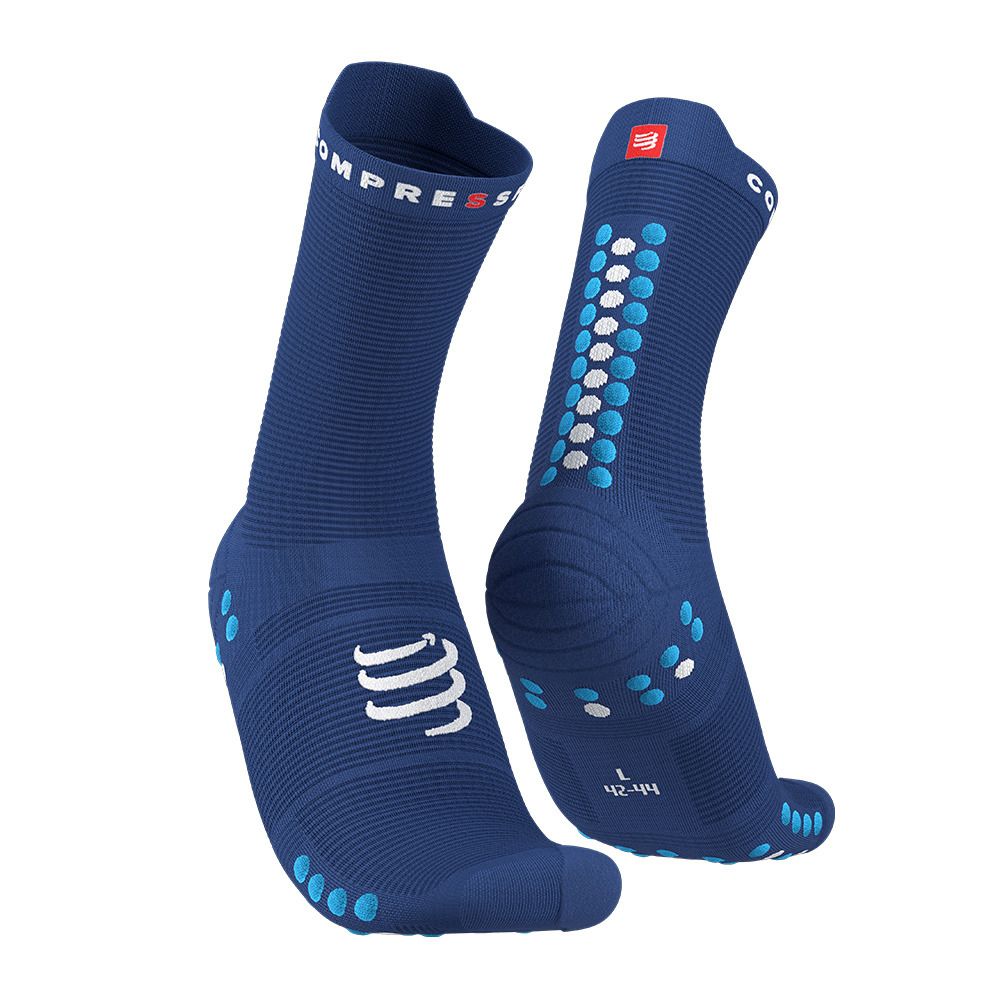 Compressport PRO RACING V4.0 RUN HIGH - Chaussettes sodalite/fluo blue