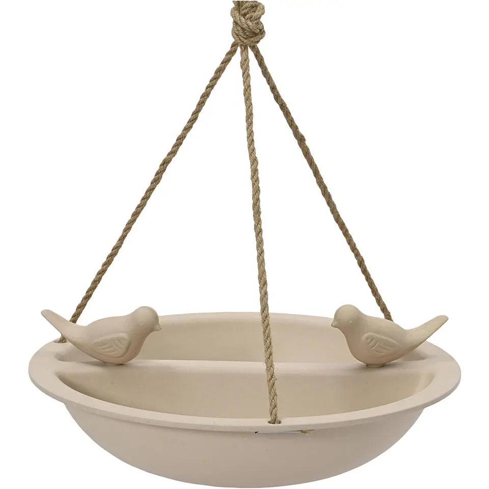 Decoris Vogelbad - bamboe hout - beige - drinkschaal - 27 cm