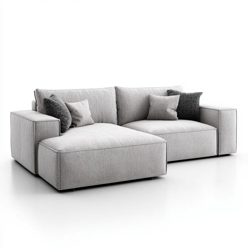 Ecksofa Stoffpolster 250x150x85 cm – Hellgrau – Modernes Design