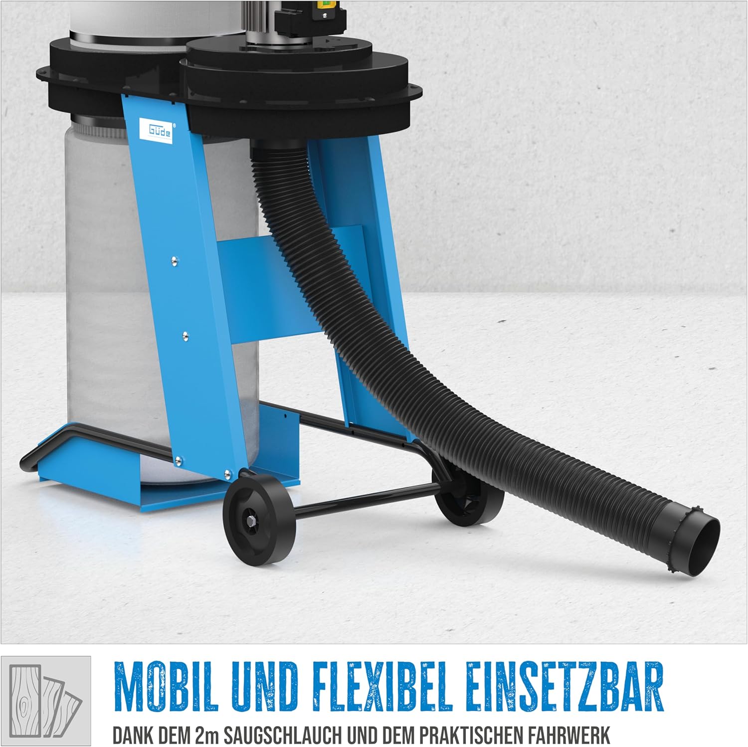 Güde Absauganlage GAA 65.1 (550 W, Luftleistung 1150 m³/h, Unterdruck 1145 pa, fahrbar, Saugschlauch 2 m, Absauganschluss Ø 100 mm, Behältervolumen 65 l, inkl. 4-tlg. Adapter-Set)