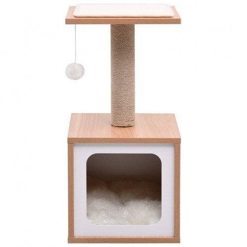Arranhador branco para gatos com tapete para arranhar