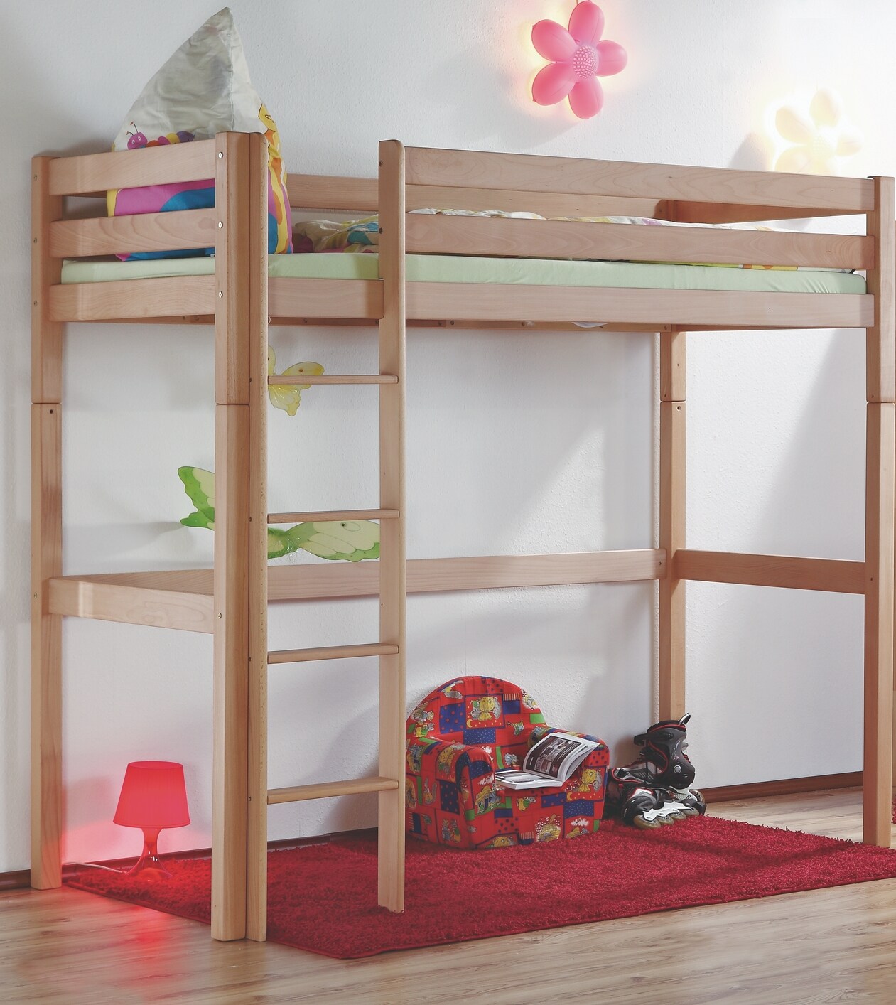 Relita - Hochbett TOLI Liegefläche 90 x 200 cm, Buche massiv natur lackiert
