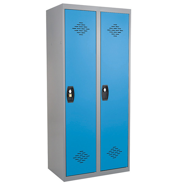 Vestiaires monobloc Confort Industrie salissante 2 cases, toit plat, gris / bleu