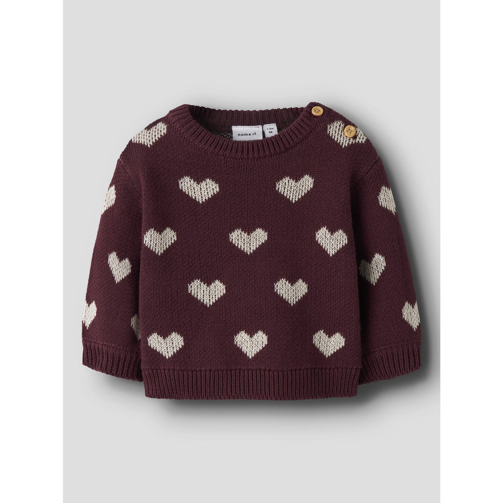 Køb Name It Burgundy Peyote Heart Nbfoana Ls Strik
