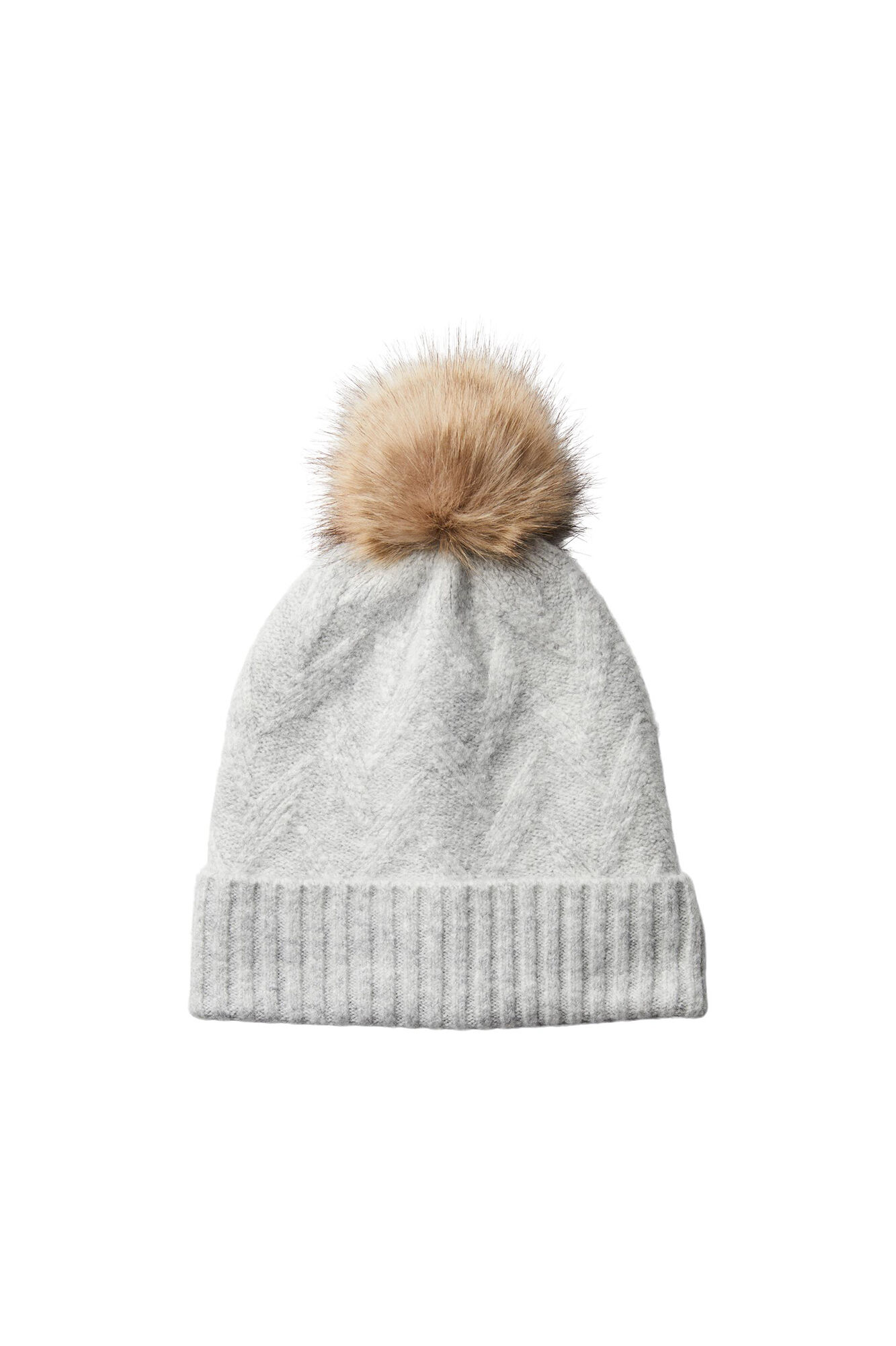 Gorro de tricô com detalhes estampados. Aba enrolada e textura macia. Contém um pompom.