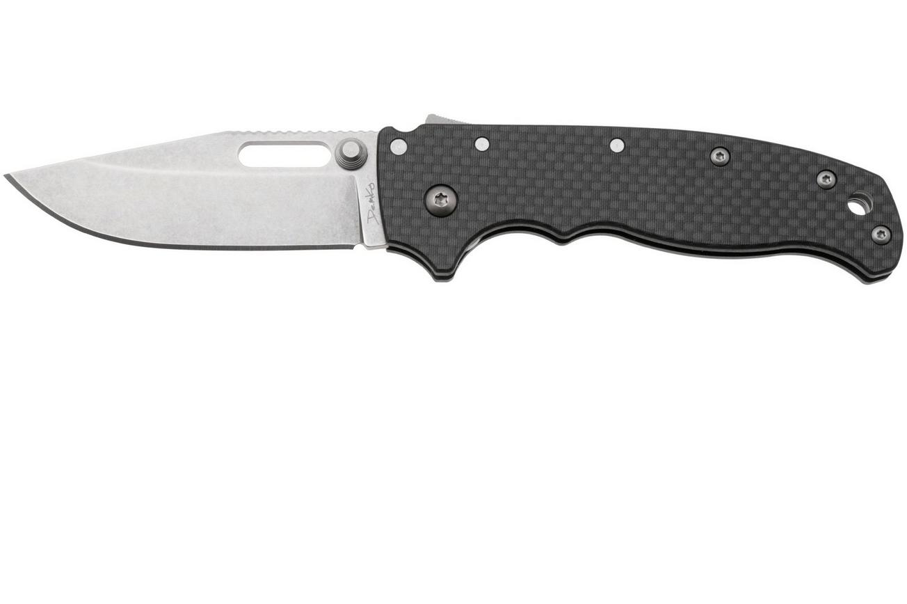 Demko AD20.5 Shark-Lock, Stonewashed D2 Clip Point, 205-D2-CFCP, Carbon Fiber zakmes