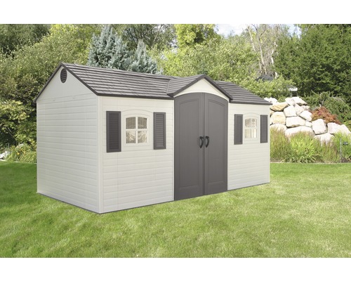 LIFETIME tuinhuis met vloer, plank en luiken, 457 x 244 cm, lichtgrijs