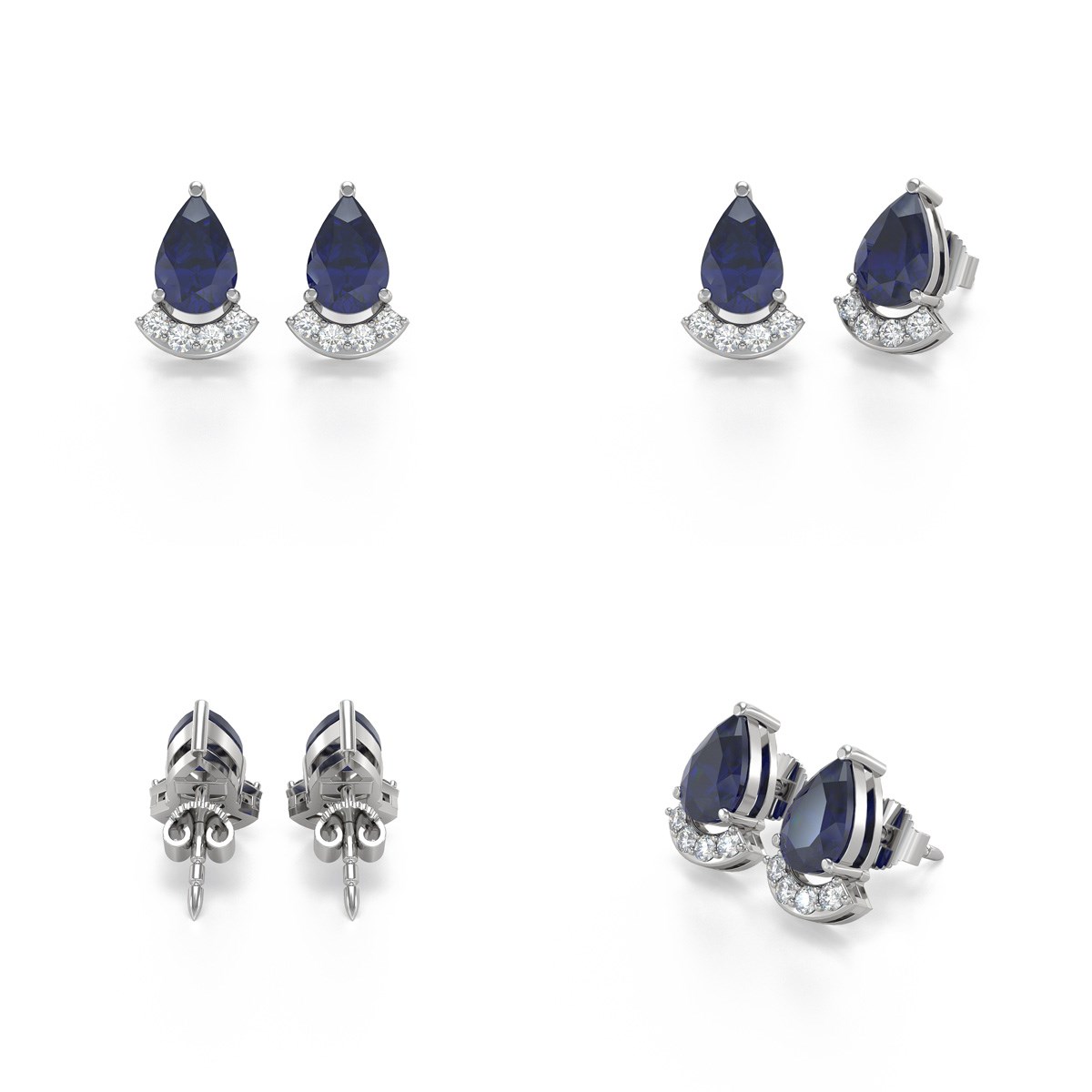 Boucles d'oreilles ADEN Saphir et Diamants sur Argent 925 1.40grs