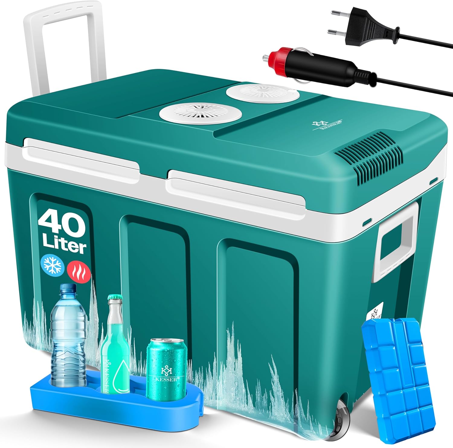 KESSER® Kühlbox 40L mit Rollen | Thermo-Elektrische Kühlbox | KÜHLT und WÄRMT | 12 & 230V | Thermobox für Auto, Boot & Camping | Mini-Kühlschrank mit ECO & MAX Modus