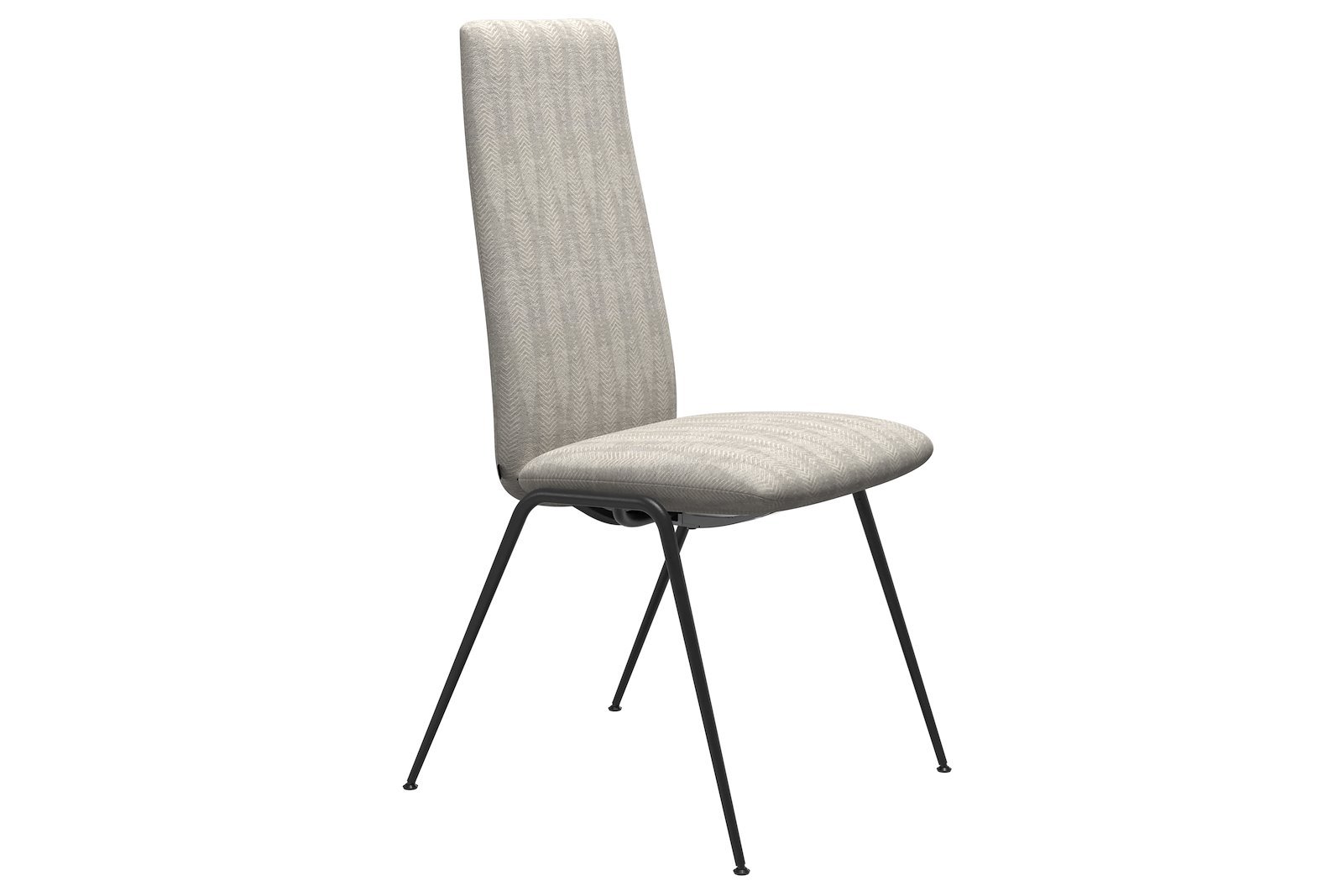 Basil spisestol I tekstil Leaf Beige med matt sort understell. Høy rygg, uten arm og medium sete. Vaskbart trekk