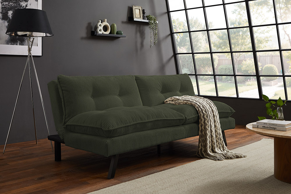 Modernes Schlafsofa COCOONING 190cm grün Cord 3-Sitzer Couch