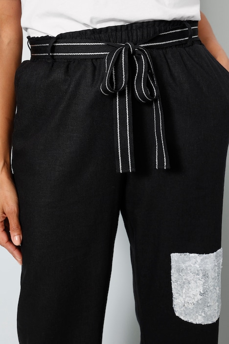 Hose, Straight Fit, Pailletten, Bindegürtel