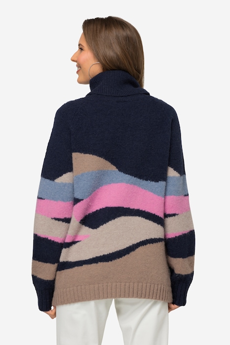 Pullover, Wellen-Muster, Rollkragen, Raglan-Langarm