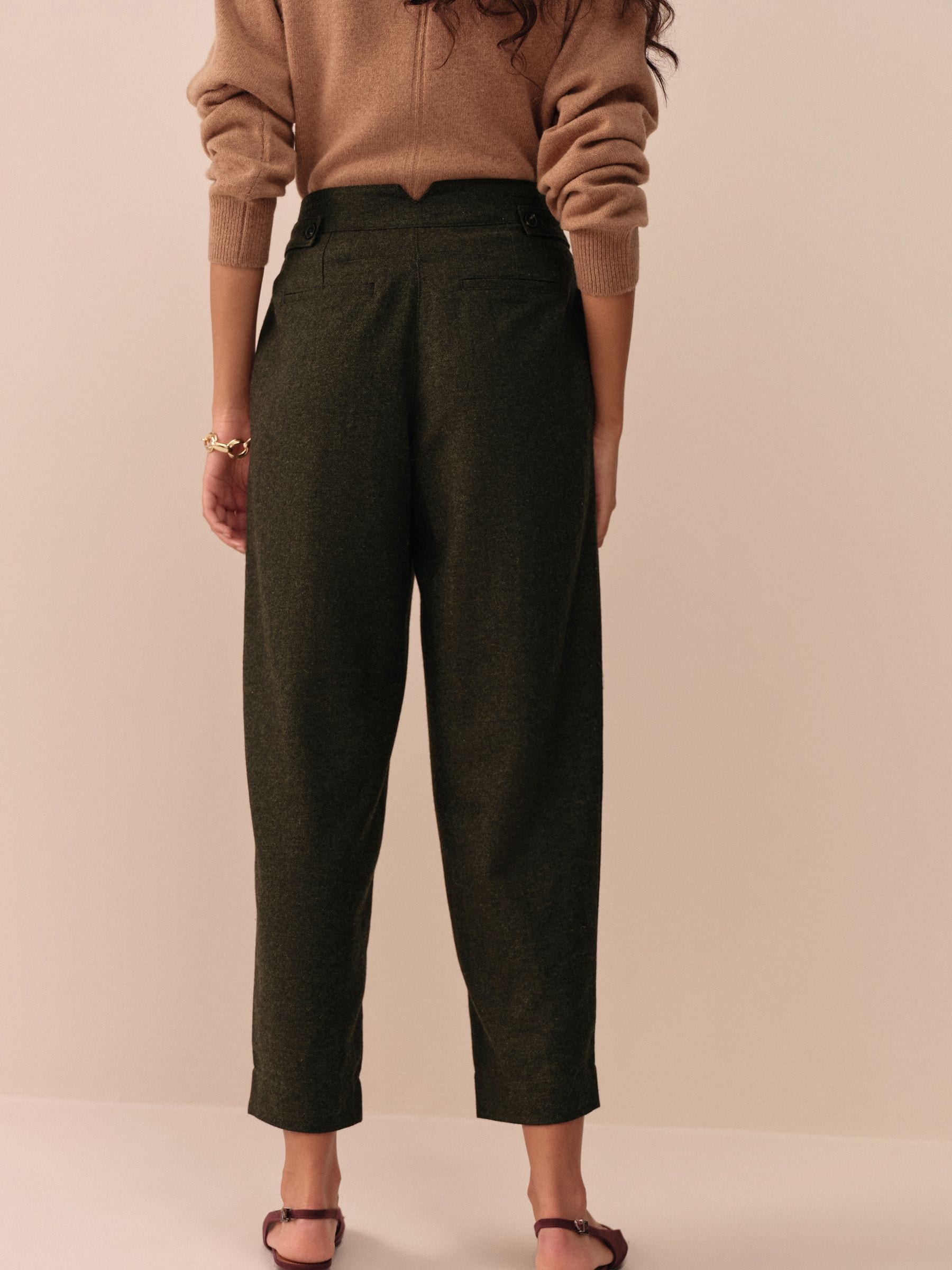 Donkergroen - N. Premium broek met tonvormige pijpen en wol