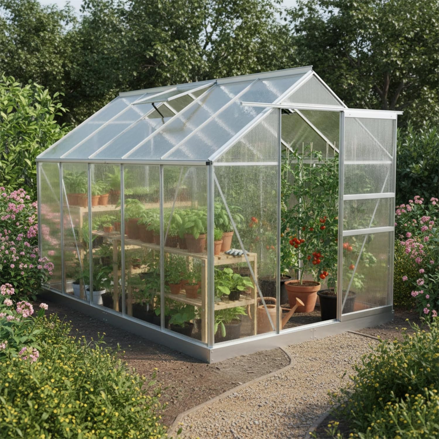 Zelsius Aluminium Gewächshaus 310 x 190 cm | 6 mm Hohlkammerplatten, UV-beständig, Winterfest | Treibhaus, Pflanzenhaus, Tomatenhaus, Frühbeet, Anbau Gewächshaus, Tomatengewächshaus, Gartenhaus