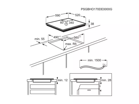 Electrolux Table de cuisson induction 60cm 3 feux 6000w noir - CIB60320CK