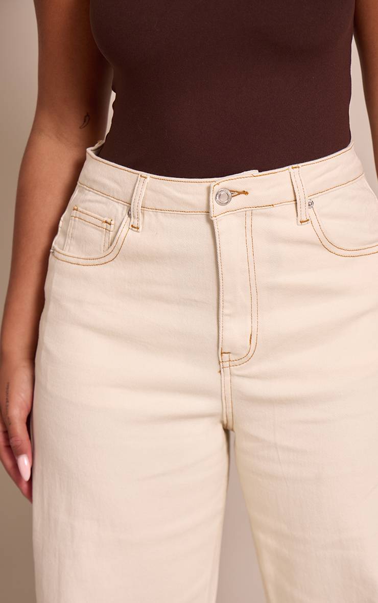 Ecru Jean Shape Taille Haute En Denim Stretch À Jambe Barrel Et Ourlet Retroussé