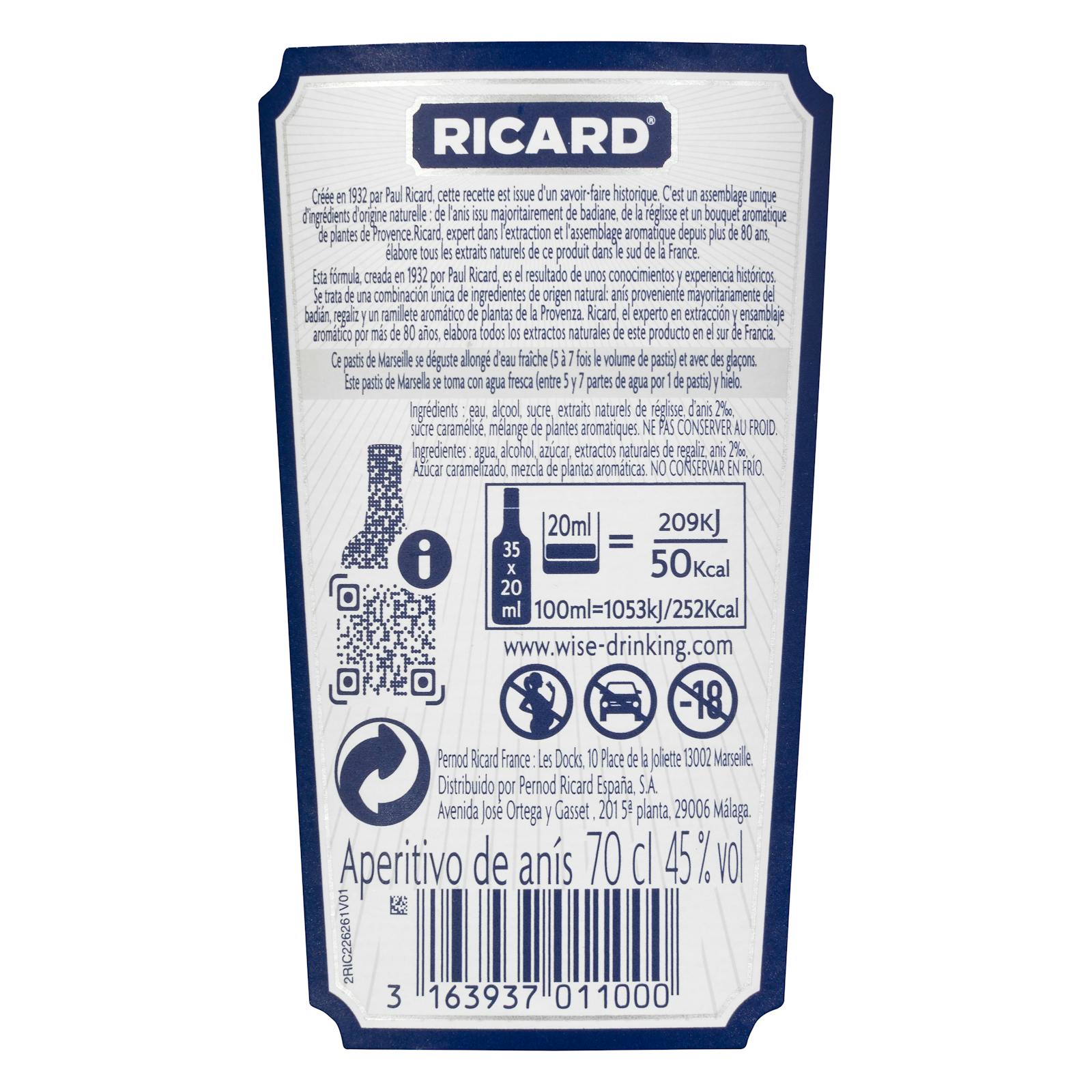 Ricard Pastis de Marseille liqueur d'anis