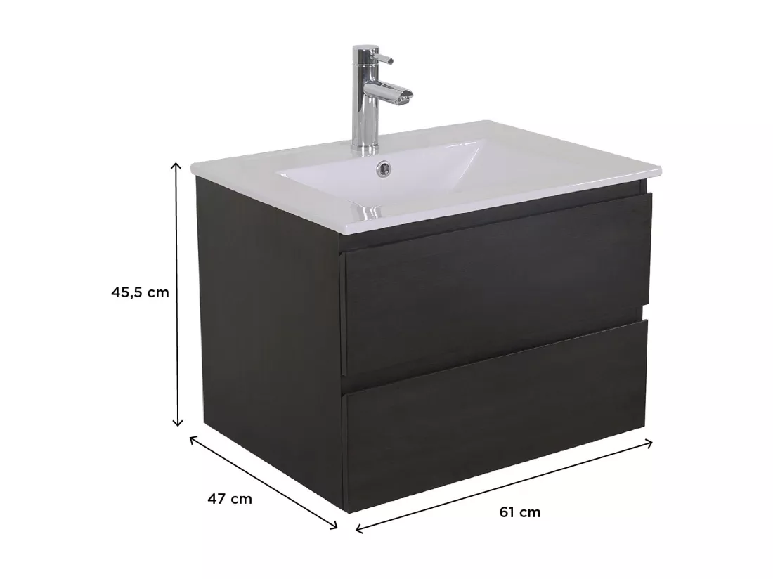 Meuble simple vasque décor chêne carbone 60cm + vasque
