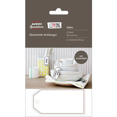 Avery Zweckform 62024 Geschenk-Anhänger, 80 x 40 mm, 4 Stück, grau, weiß