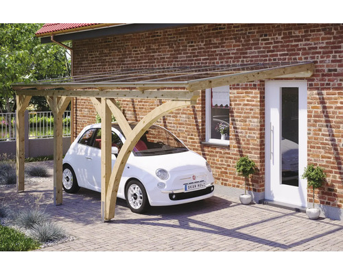 Enkele carport SKAN HOLZ Eifel incl. 1 inrijboog, paalankers 300 x 541 cm naturel