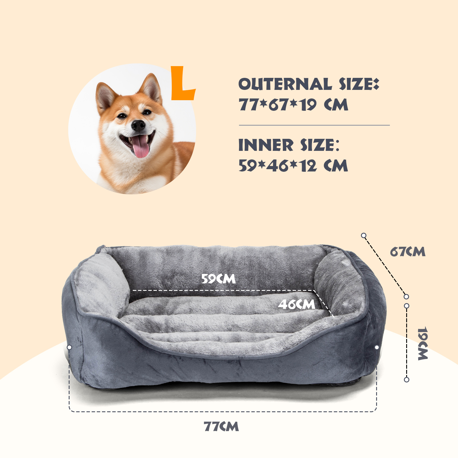Cama Nobleza para cães grandes, cama lavável para cães, cama antiderrapante para cães de porte médio com enchimento de fibra supermacia, cama para animais de estimação pequenos.