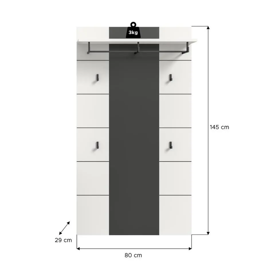 Hioshop Canu kapstok 4 haken wit- grijs