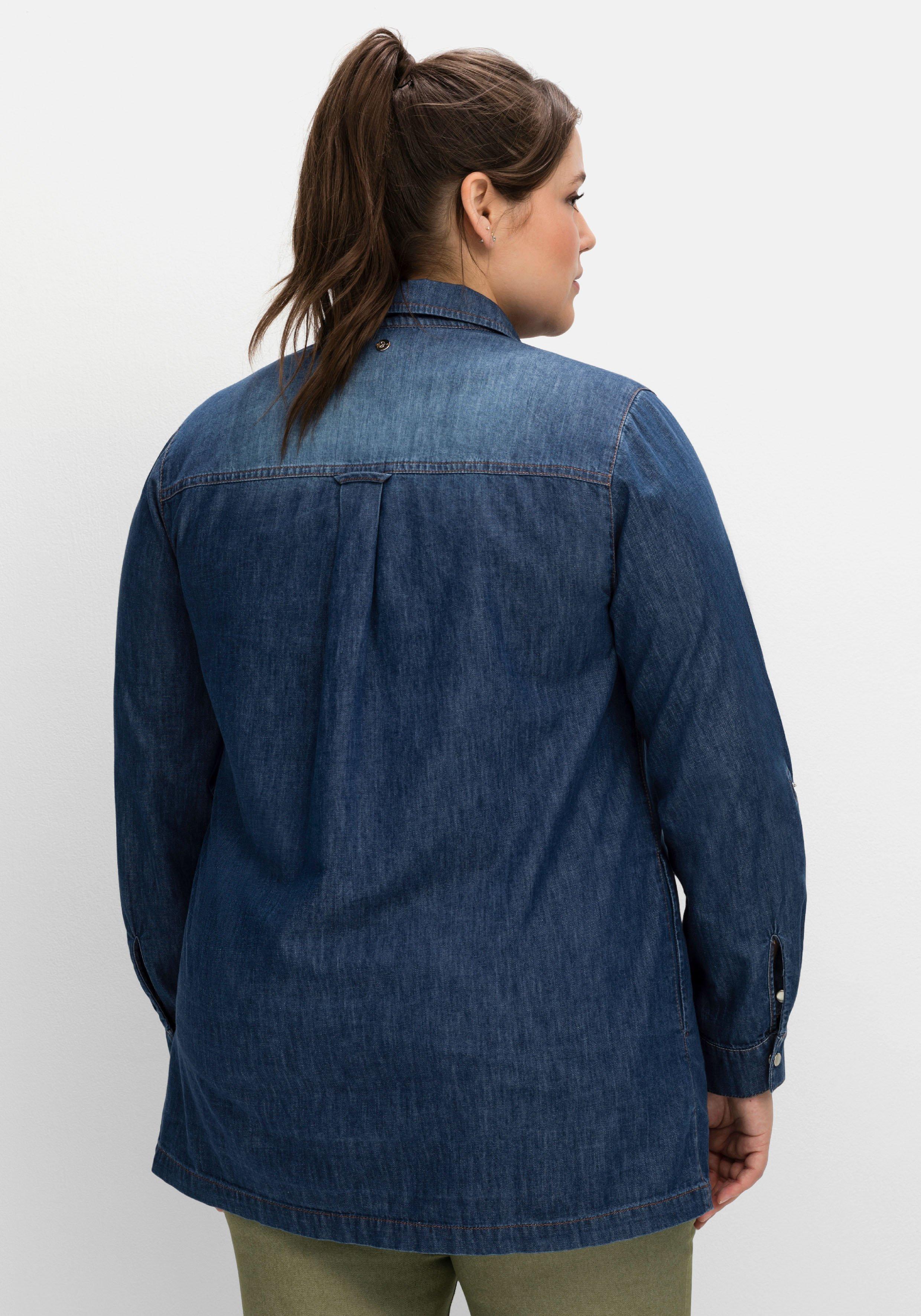 Jeansbluse mit krempelbaren Ärmeln
