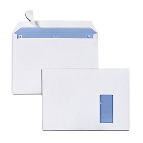 RAJA Enveloppe blanche Premium C4 229 x 324 mm 100g avec fenêtre ouverture grand côté fermeture bande auto-adhésive - Boîte de 250