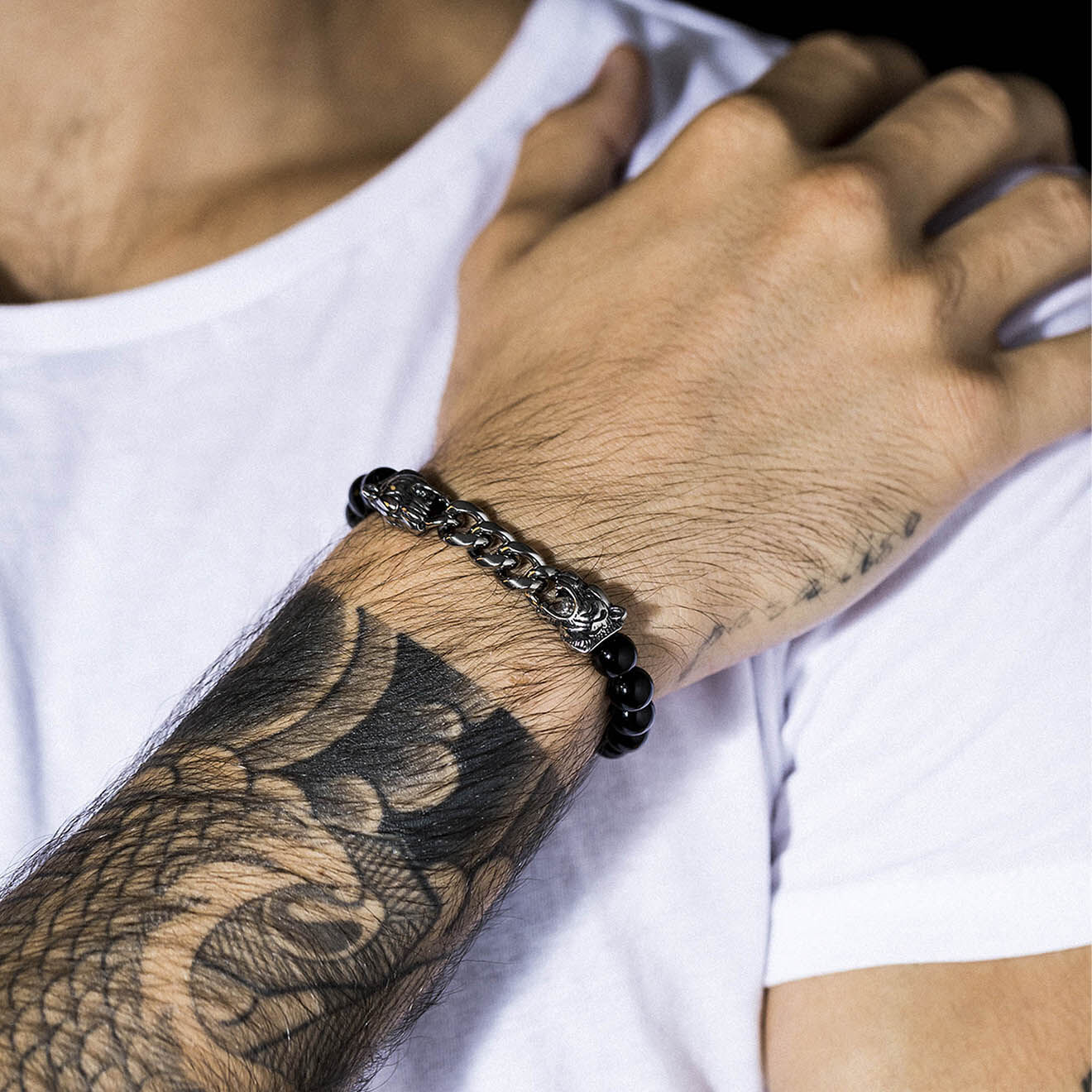 Jacobson Bracelet Tiger en Acier & Onyx noir