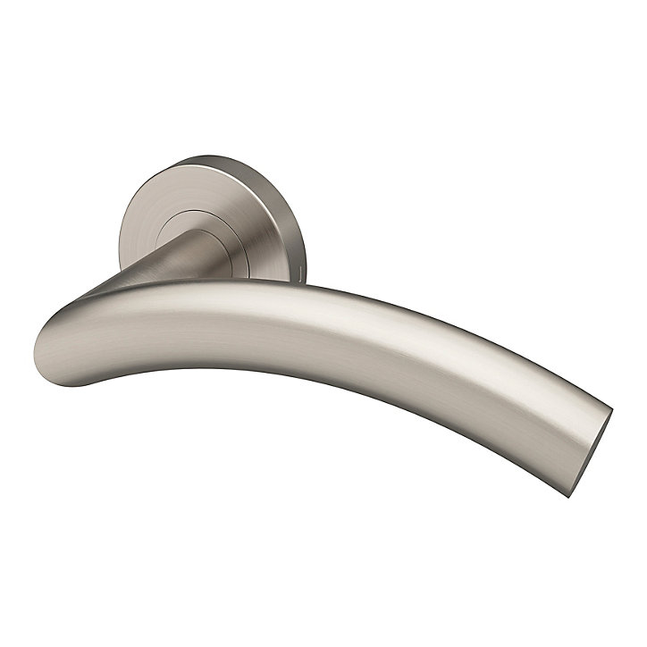 Ensemble poignée sur rosace rond à visser GoodHome Lagow acier inoxydable effet ino x satin gris Ø53mm
