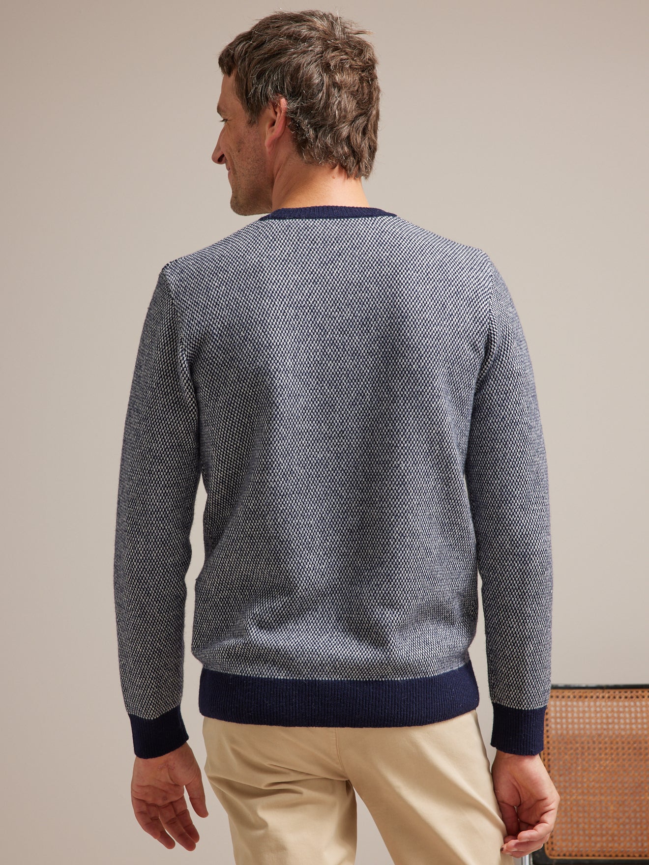 Pull col rond jacquard bicolore homme