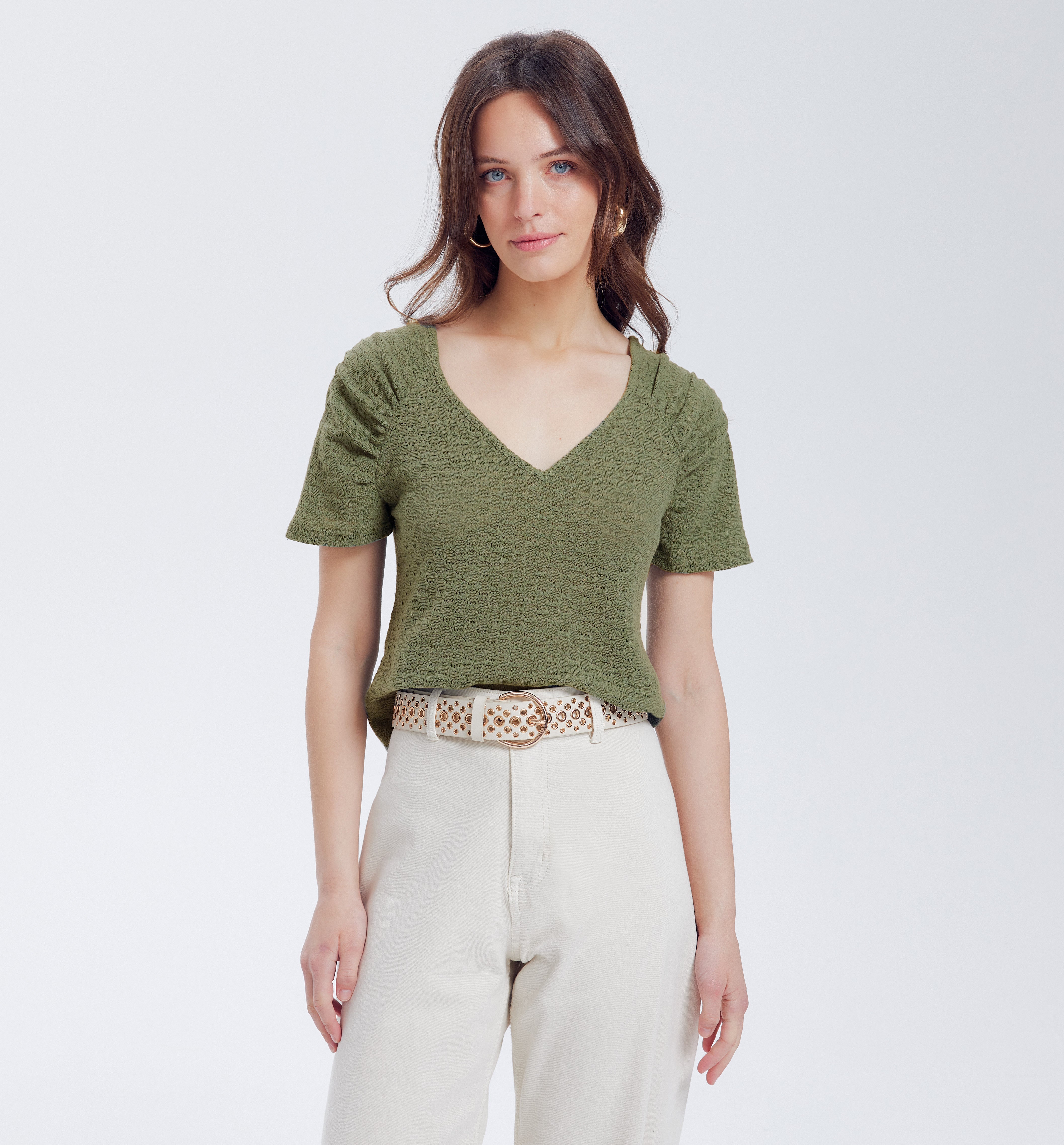 Top en maille ajourée Femme - Kaki