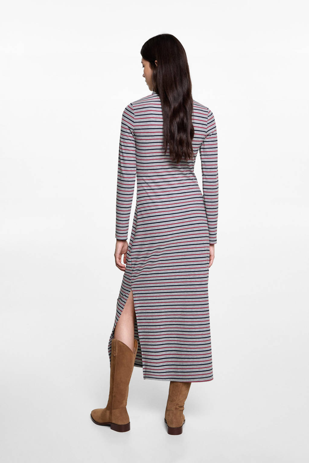 MANGO TEEN gestreepte maxi jurk grijs melange/rood/blauw
