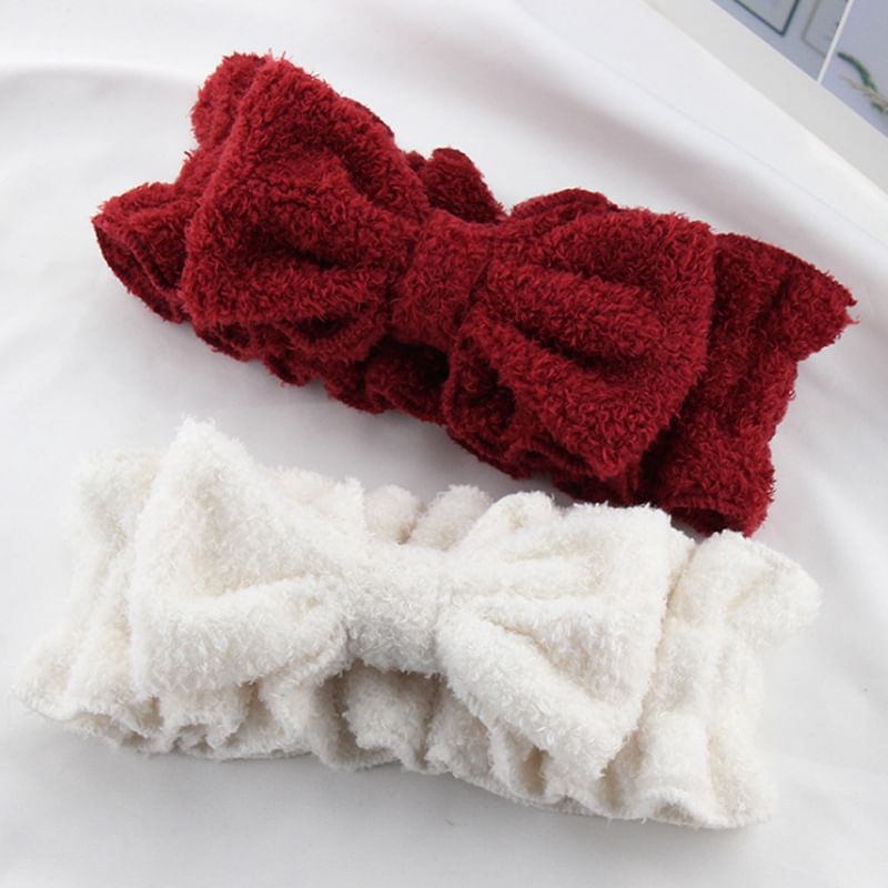 Karnemelk - Bow Chenille Face Wash Hoofdband
