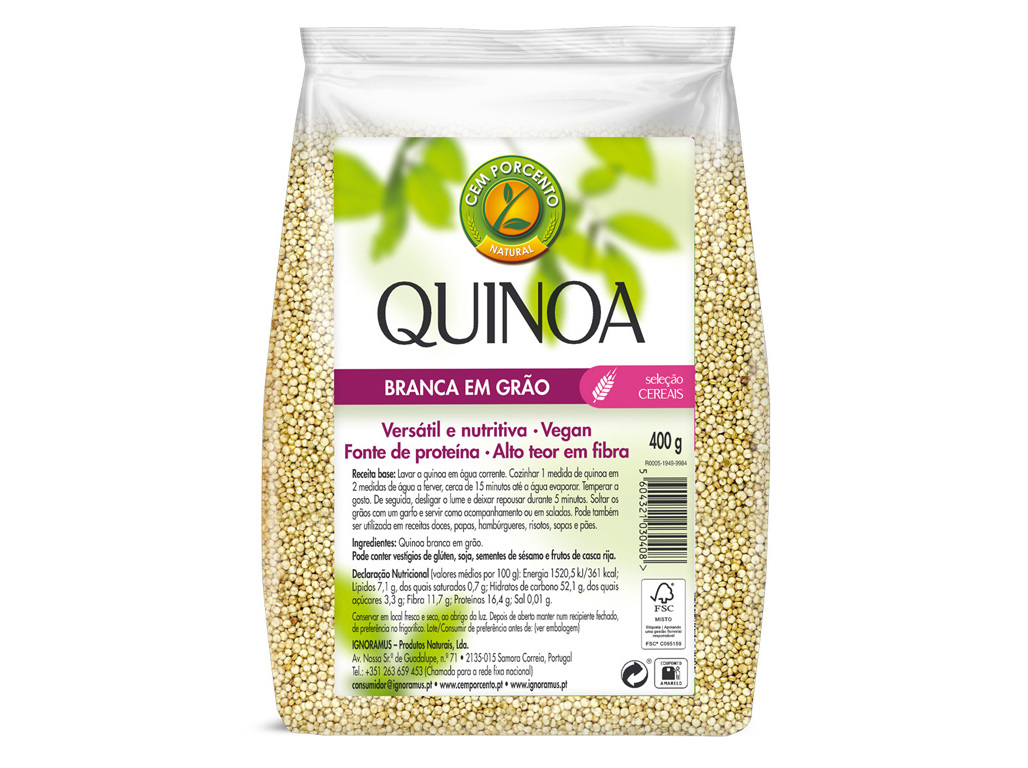QUINOA CEM PORCENTO BRANCA 400G