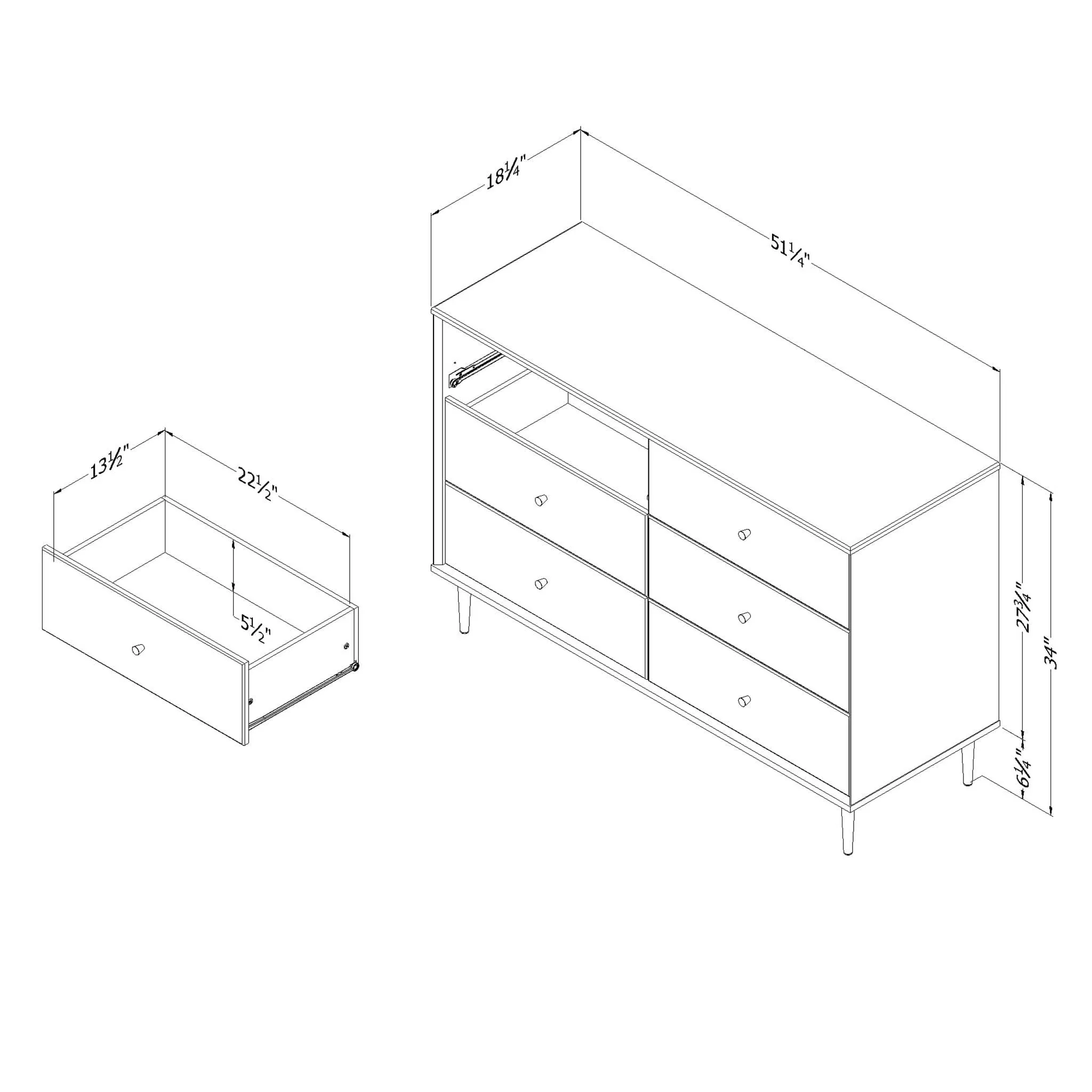 South Shore Bureau double 6 tiroirs - Dylane Blanc solide
