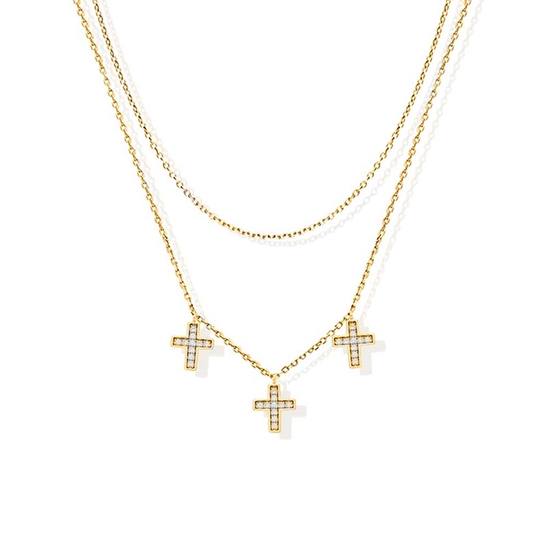 Double Collier Argent Doré Santa Serti Zirconium Blanc
