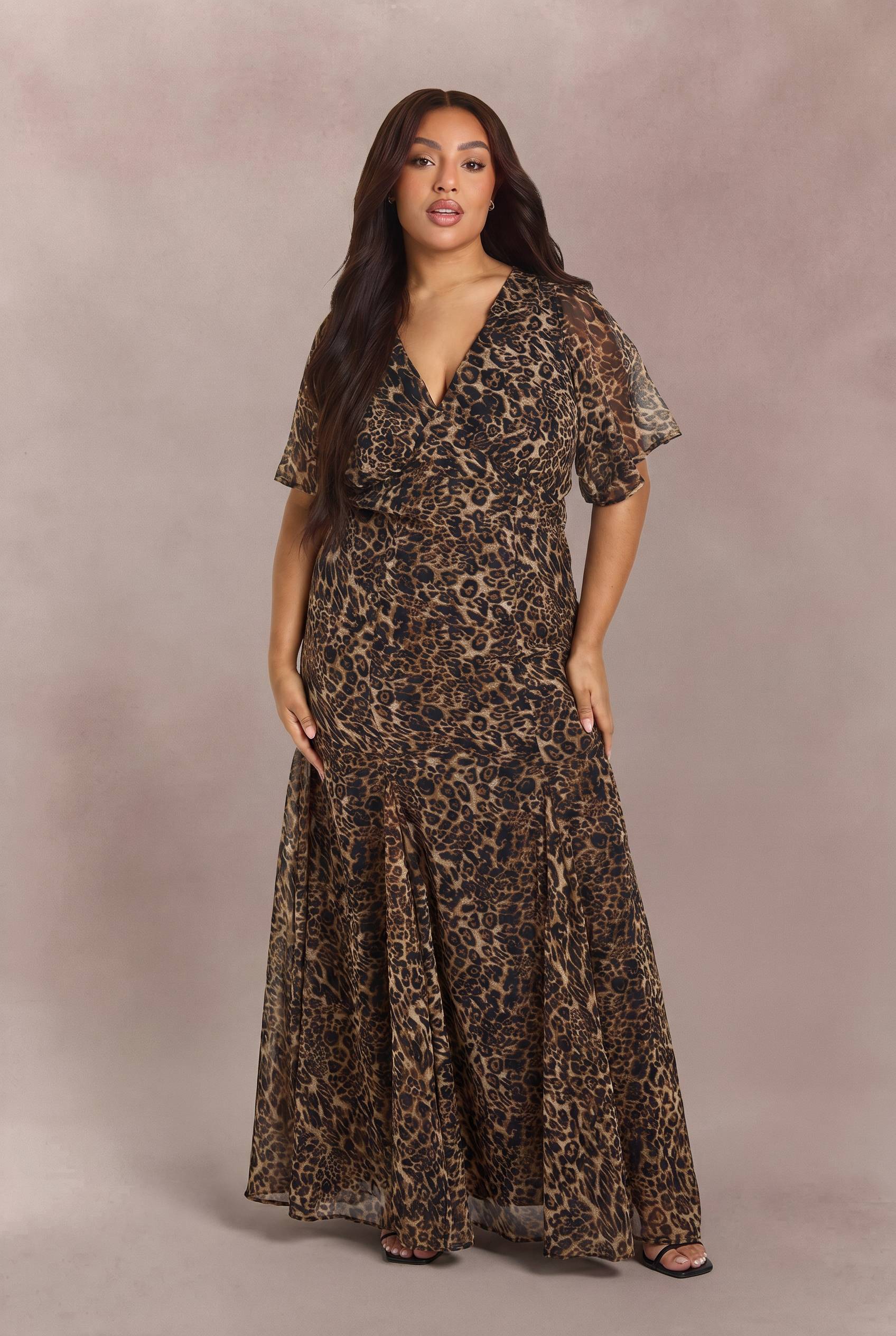 boohoo Robe Patineuse Grande Taille à Manches Longues Imprimé Léopard