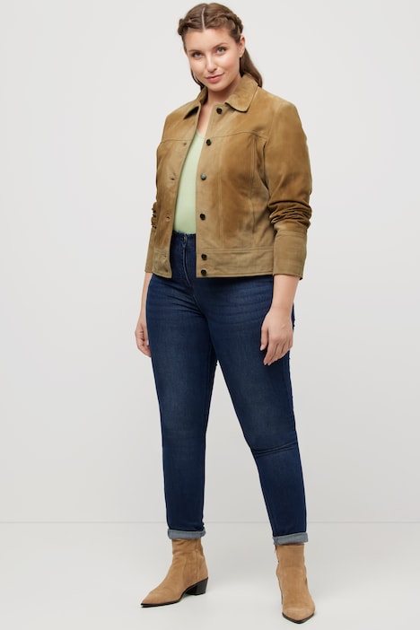 Ziegenlederjacke, Veloursleder, Hemdkragen, gefüttert