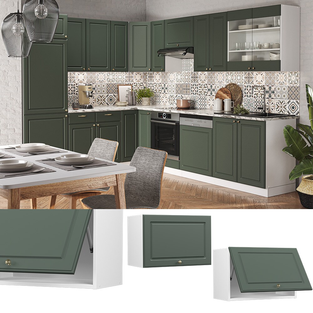 Vicco Hängeschrank Küchenschrank Küchenmöbel Fame-Line Weiß Grün-Gold Landhaus 60 cm Küche Einbauküche Hängeschrank Klapptür Dunstabzugshaube Küchenzeile