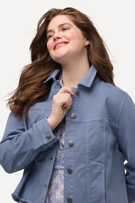 Color-Jeansjacke, Fransensaum, Oversized, Biobaumwolle